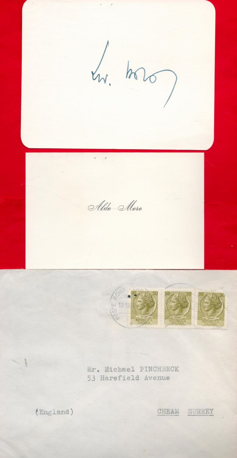 Lot 151: Aldo Romeo Luigi Moro signed card, business card...