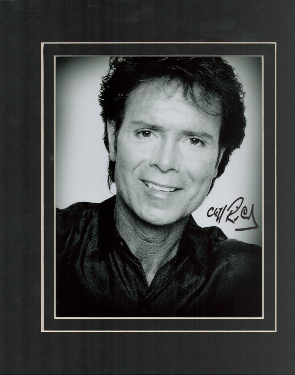 Lot 179: Cliff Richard signed 14x12 overall mounted black and...