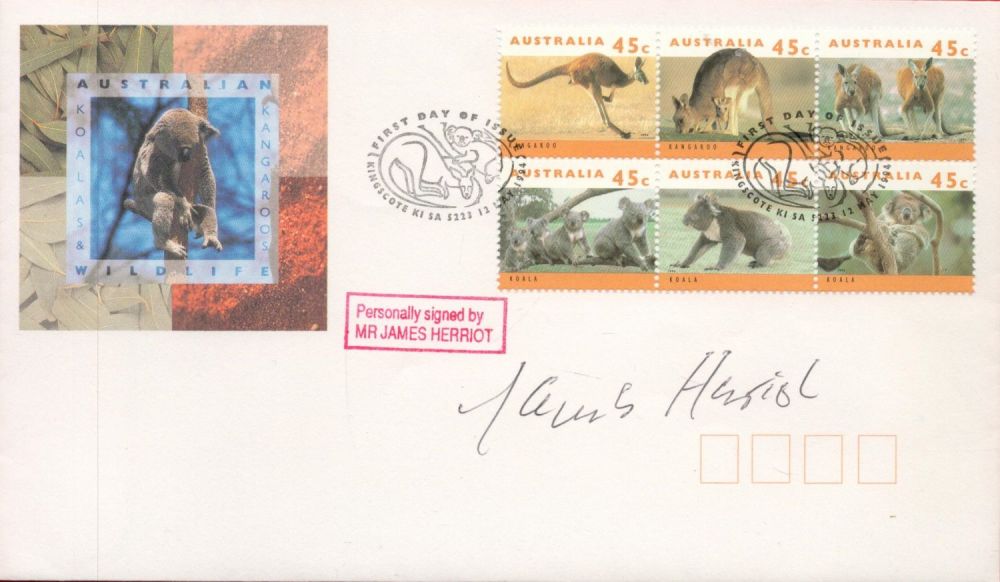 Lot 226: James Herriot signed Australian Wildlife FDC Double Pm...