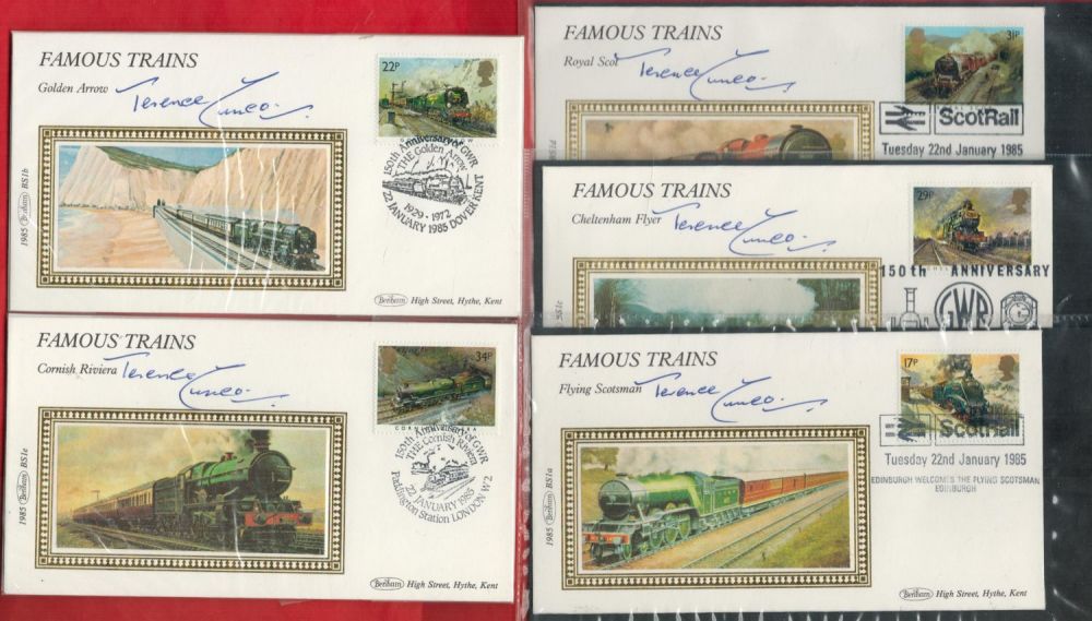 Lot 228: Terence Cuneo signed Famous Trains Benham FDC collection...
