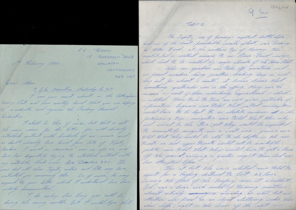 Lot 231: Tirpitz Raid veteran Philip Tetlow multiple page ALS...