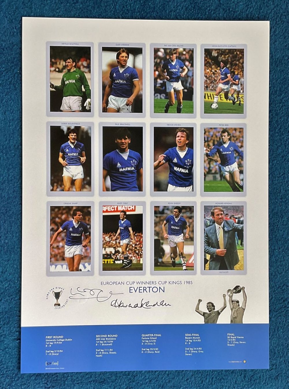 Lot 64: Howard Kendall and Kevin Ratcliffe 22x16 Everton European...