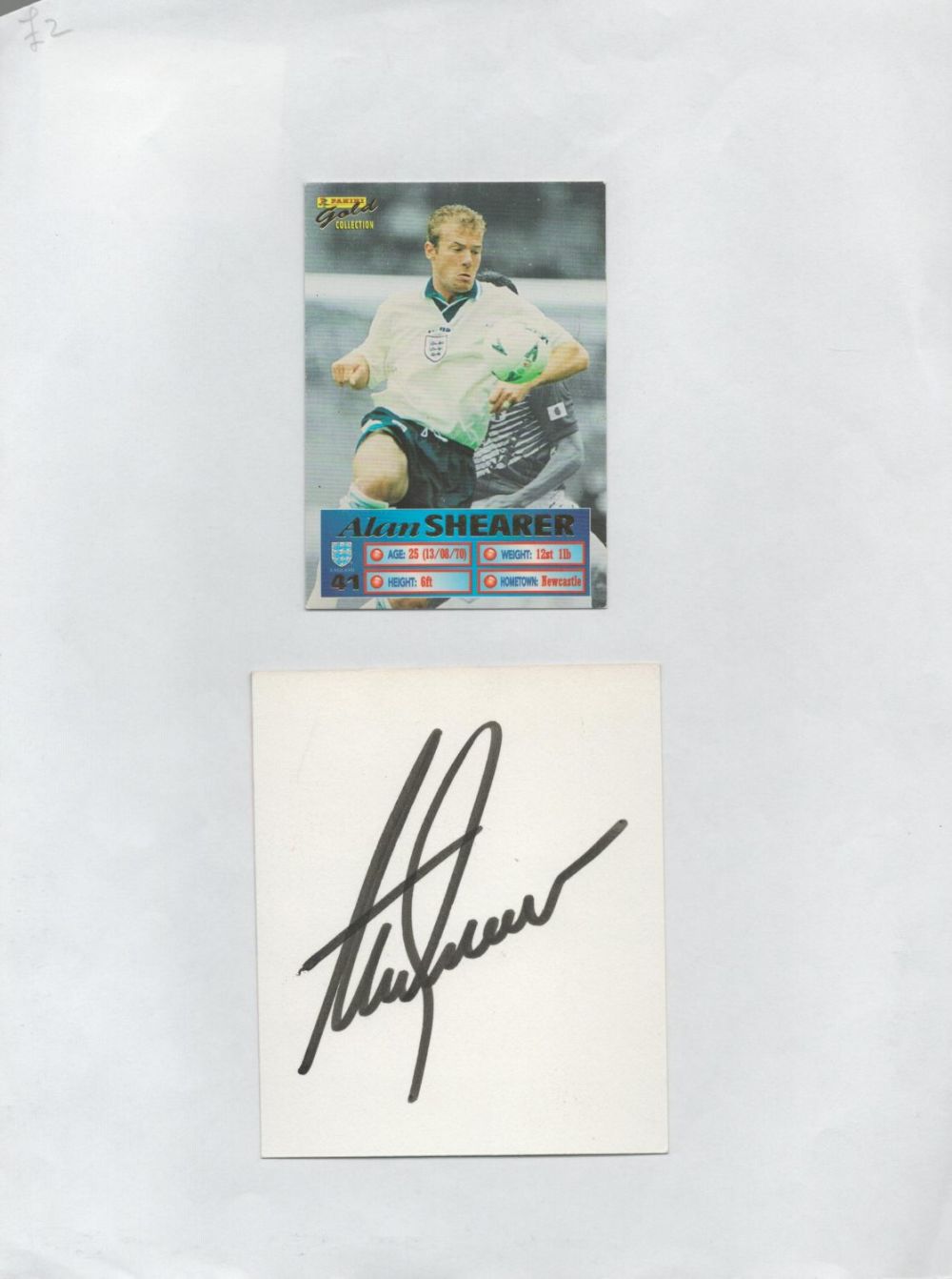 Lot 149: Alan Shearer signed album page and panini gold...