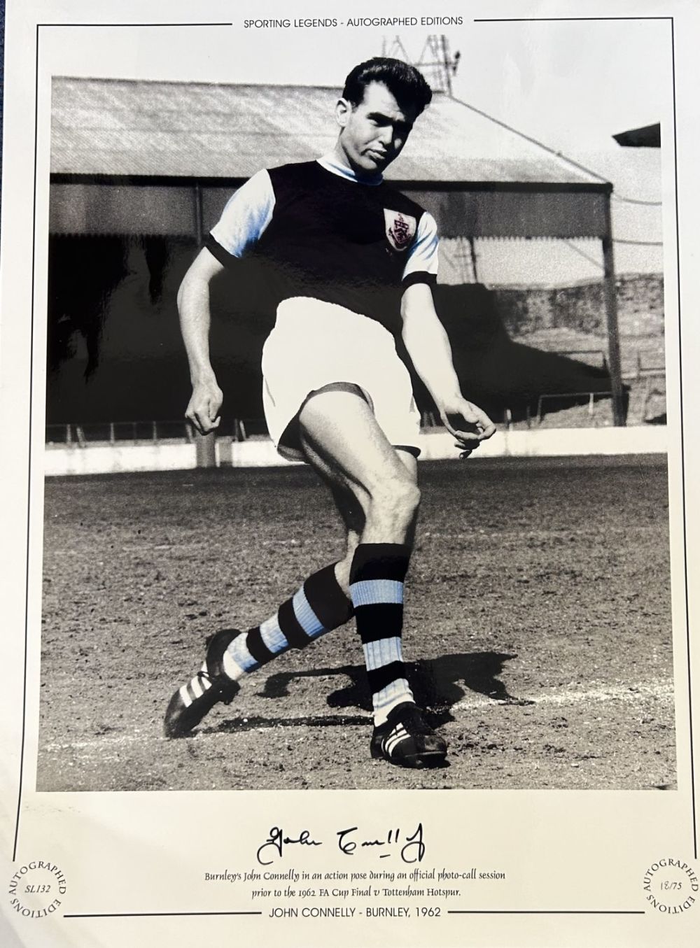 Lot 163: Football John Connelly Burnley 1962 signed 16x12 colourised...