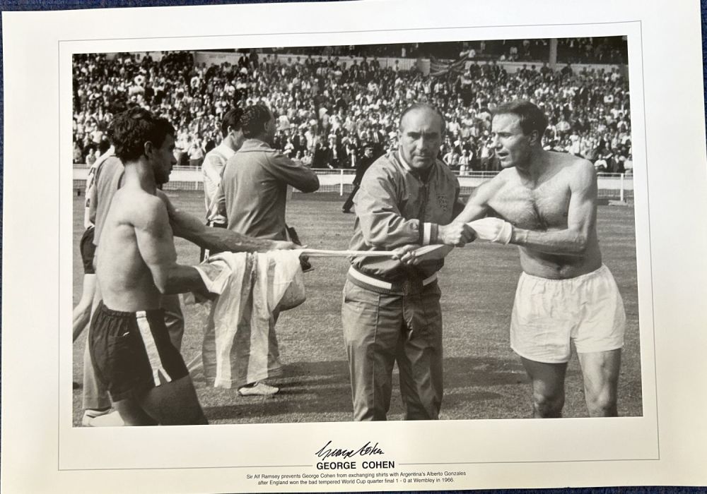 Lot 186: Football George Cohen signed 16x12 black and white...