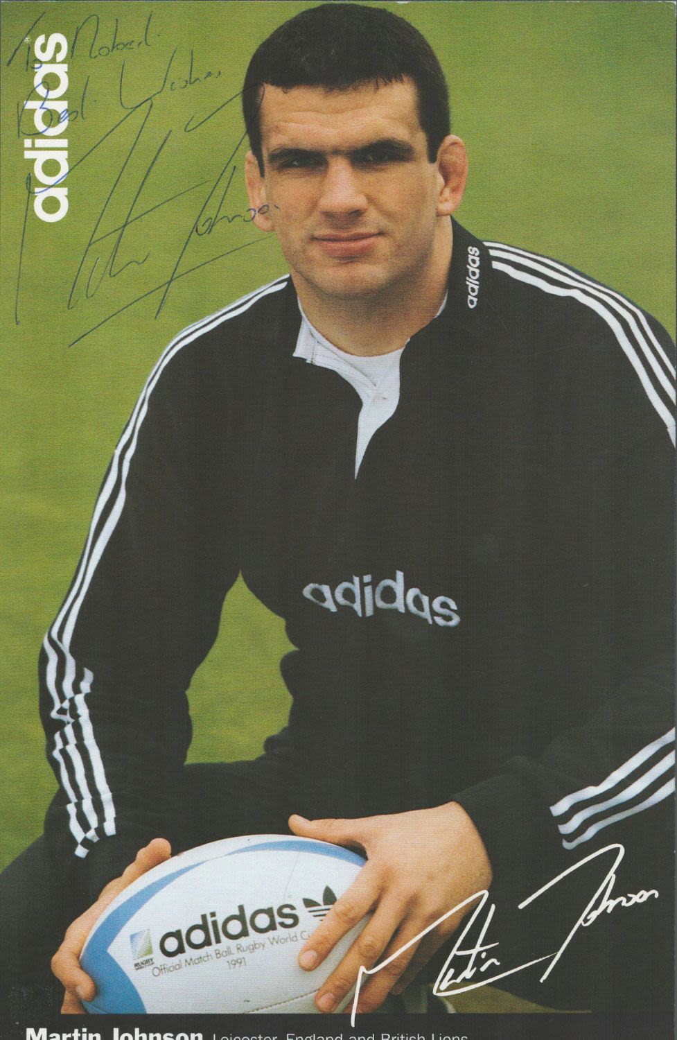 Lot 244: Rugby Union Martin Johnson signed Adidas 9x6 colour...