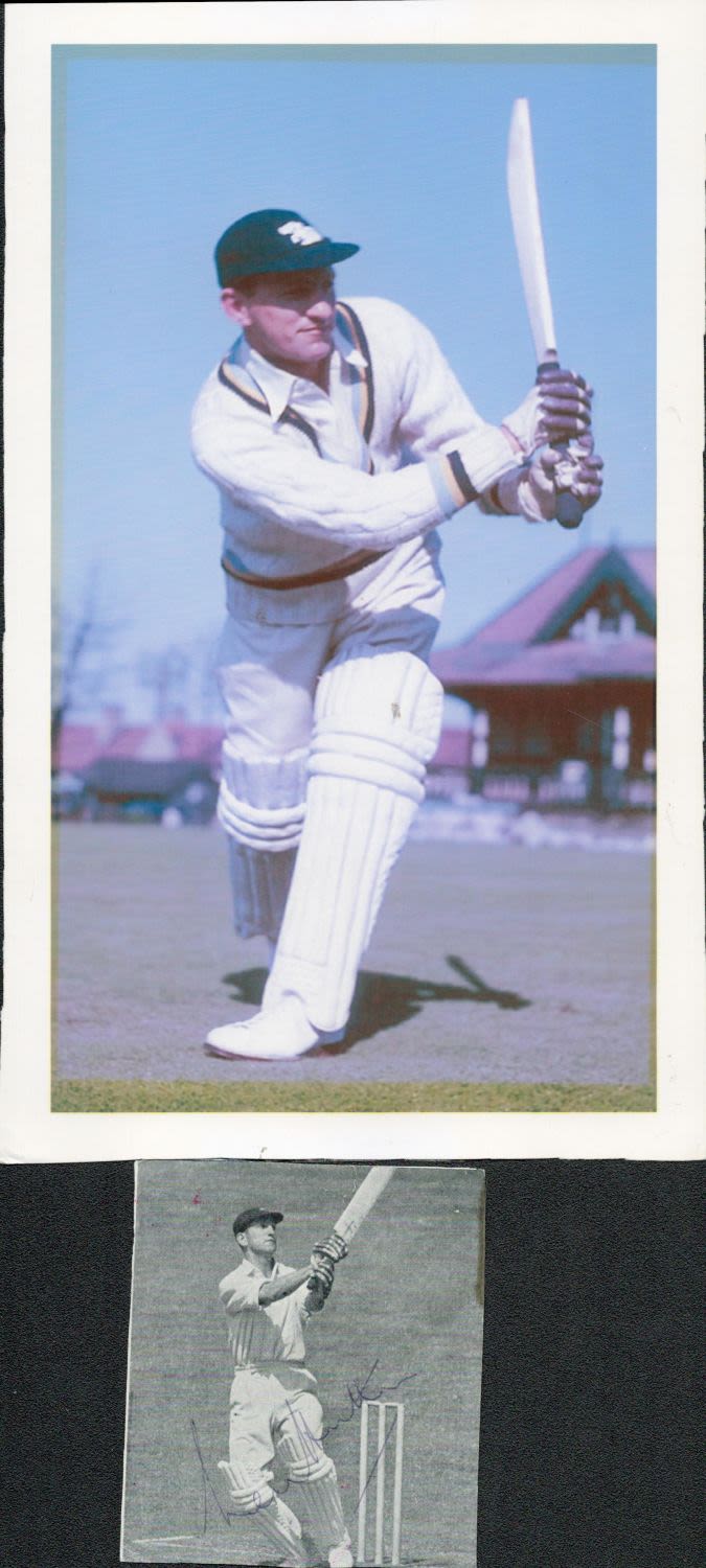 Lot 322: Cricket Len Hutton signed small b/w magazine batting...