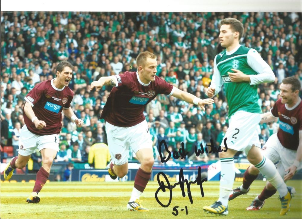 Lot 482: Danny Granger Hearts Signed 12x 8 inch football...