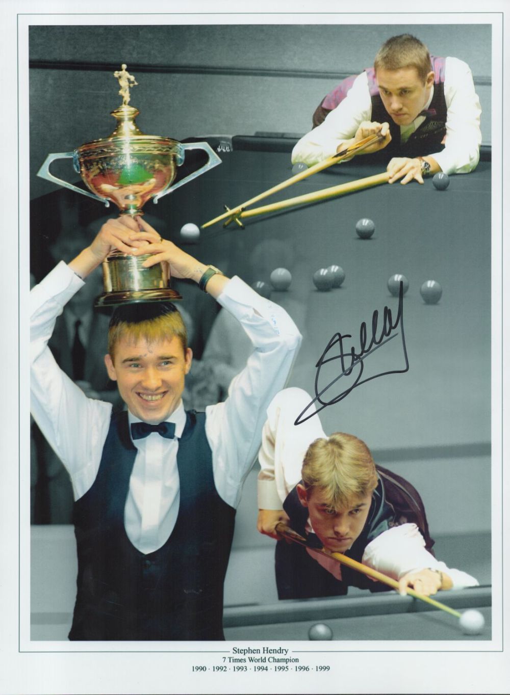 Lot 514: Snooker Stephen Hendry signed 16x12 colour montage print...