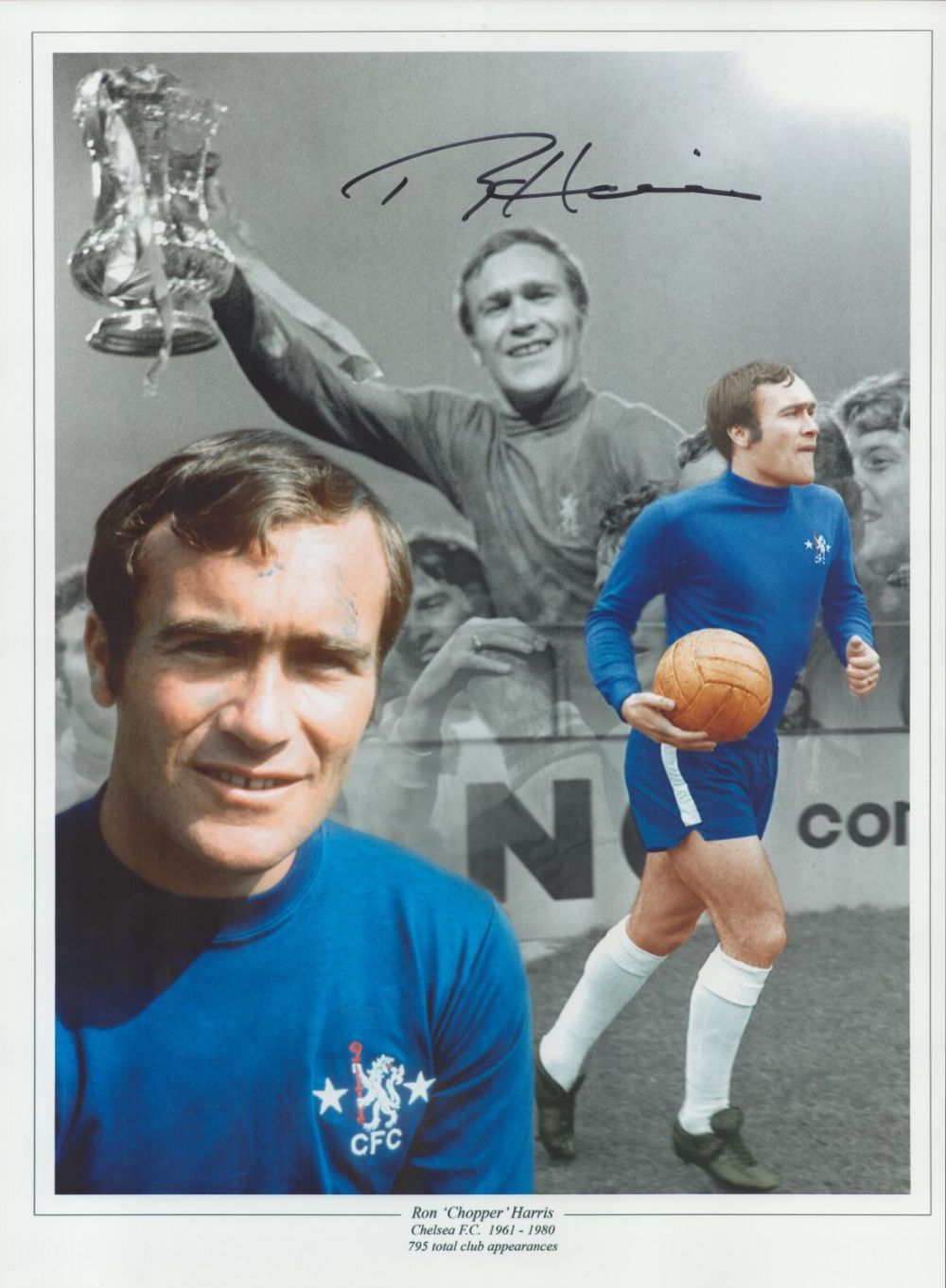 Lot 545: Football Ron Chopper Harris signed 16x12 Chelsea colourised...