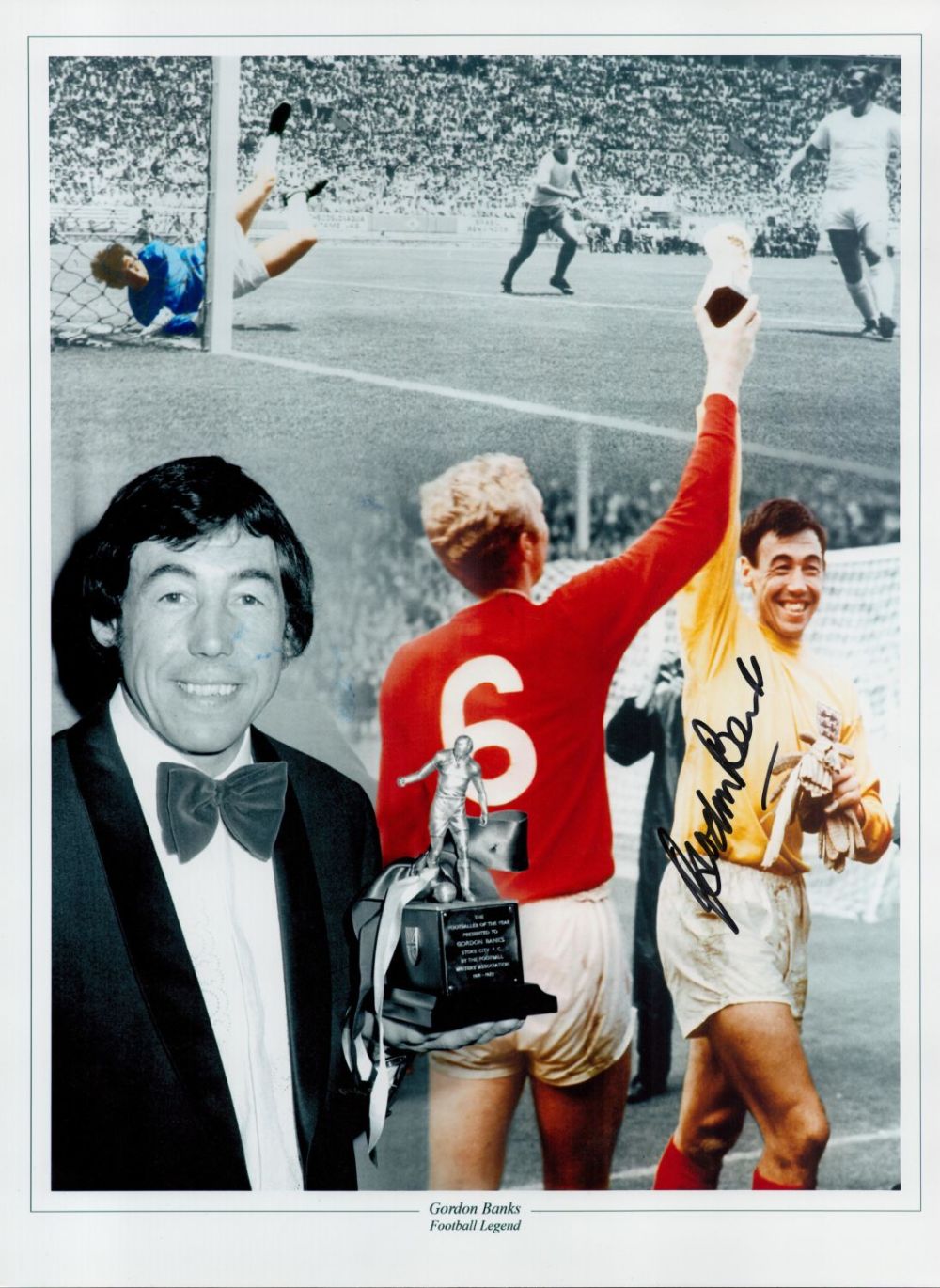 Lot 555: Football Gordon Banks signed 16x12 Football Legend colourised...