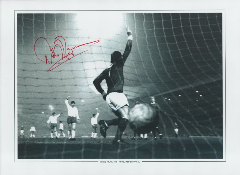 Lot 629: Football Willie Morgan signed 16x12 Manchester United black...