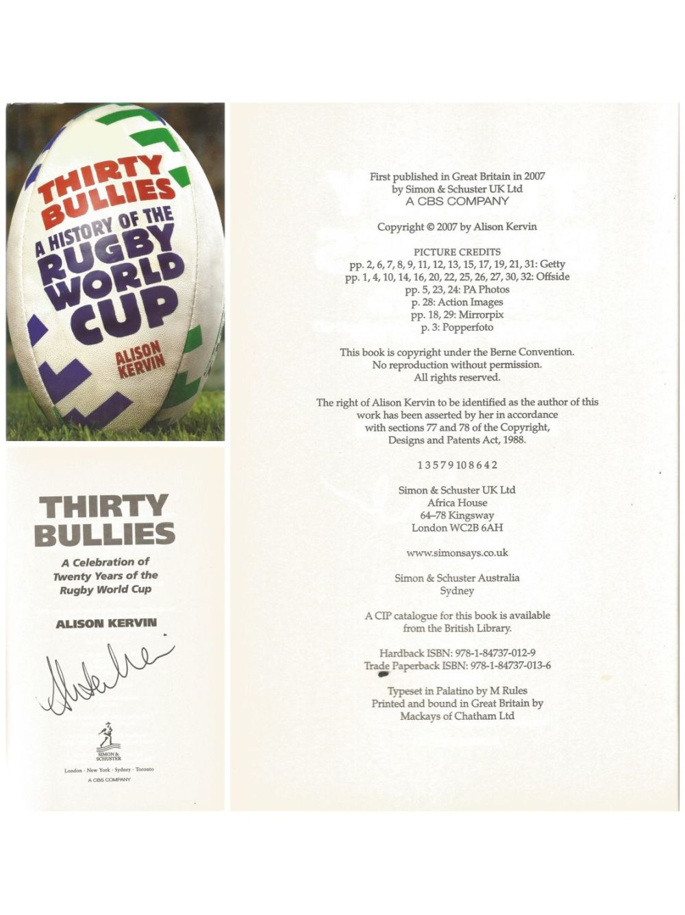 Lot 679: Alison Kervin signed hardback book titled 'Thirsty Bullies....