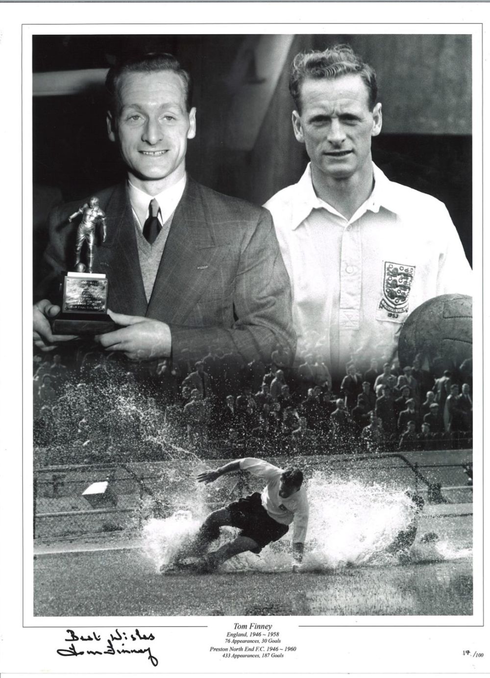 Lot 705: Tom Finney Preston Signed 16 x 12 inch...