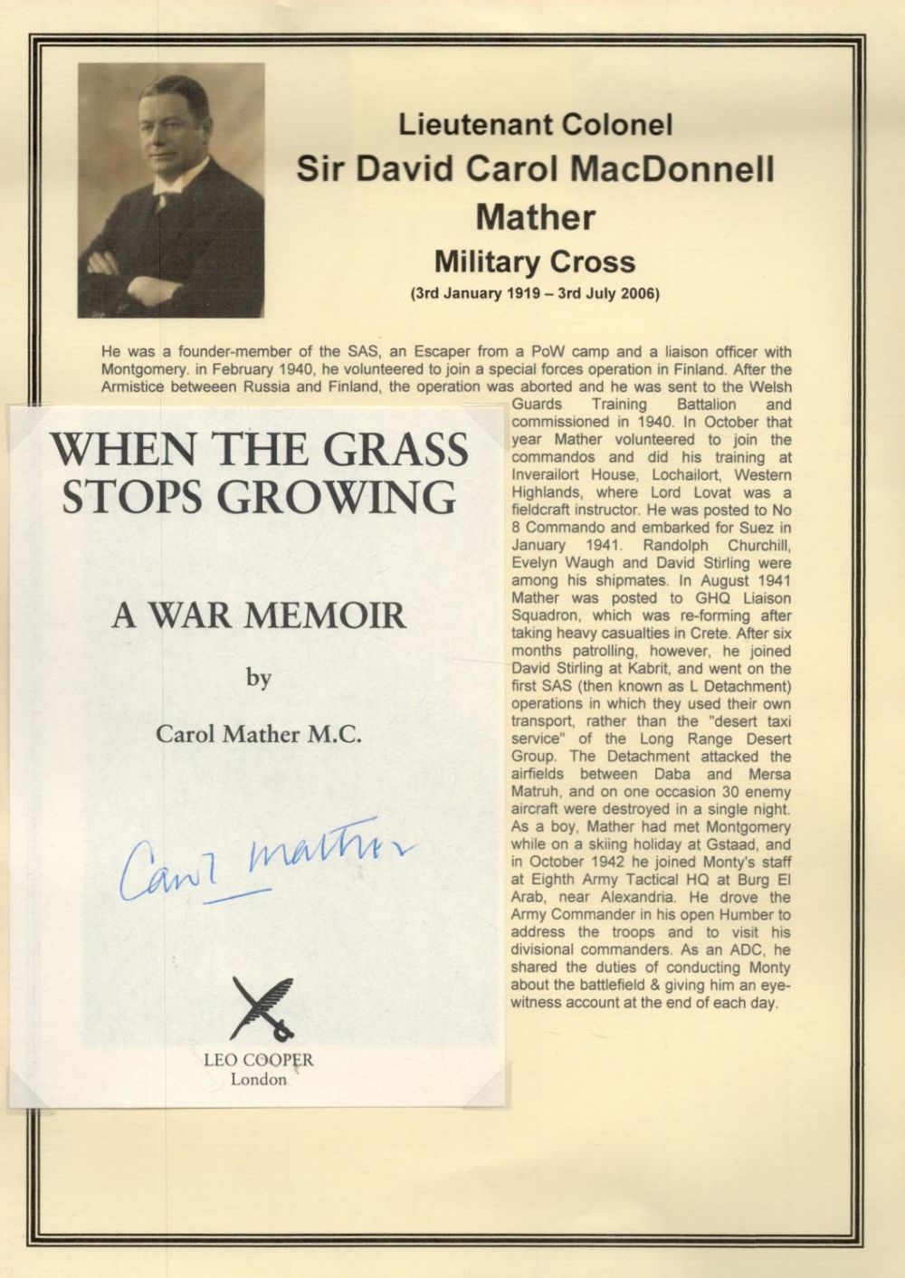 Lot 69: Lt Col Sir David Carol Mather MC Signed...