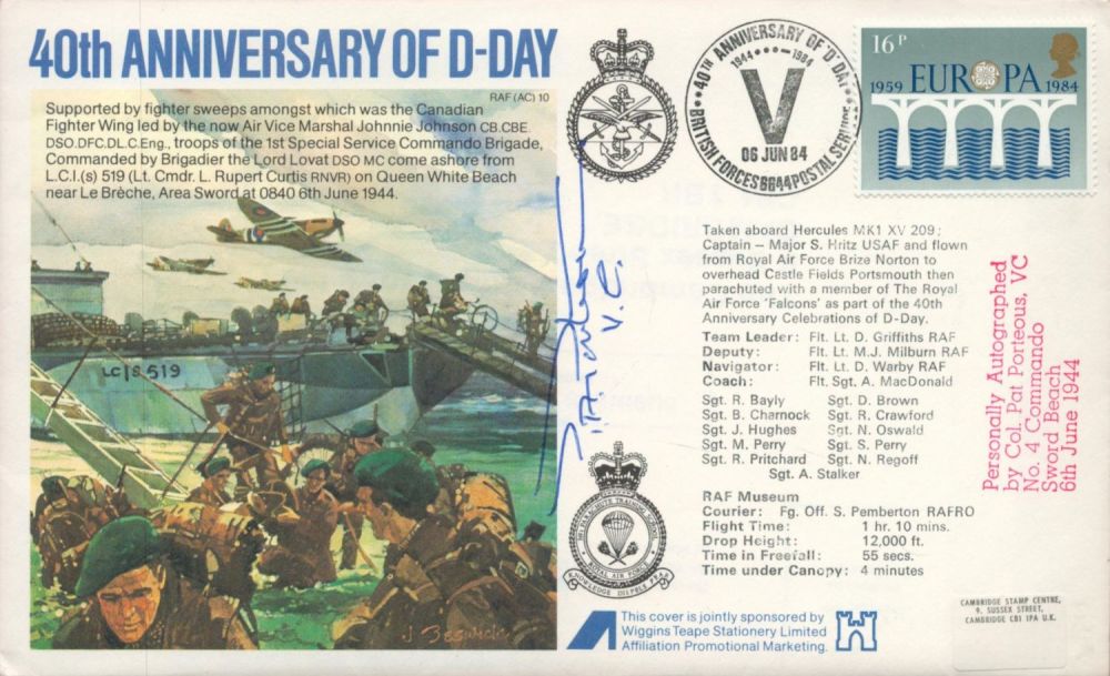 Lot 84: WW2 Col Pat Porteous VC Signed 40th Anniversary...