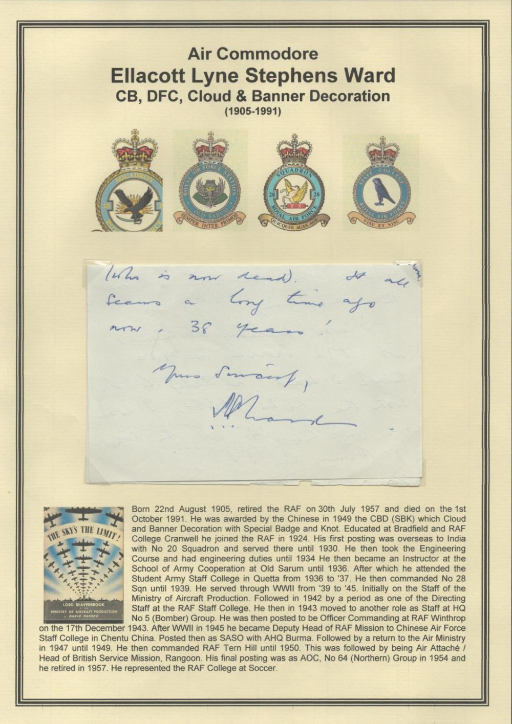 Lot 308: Group Captain Stewart Edward Mackenzie CBE signed hand...