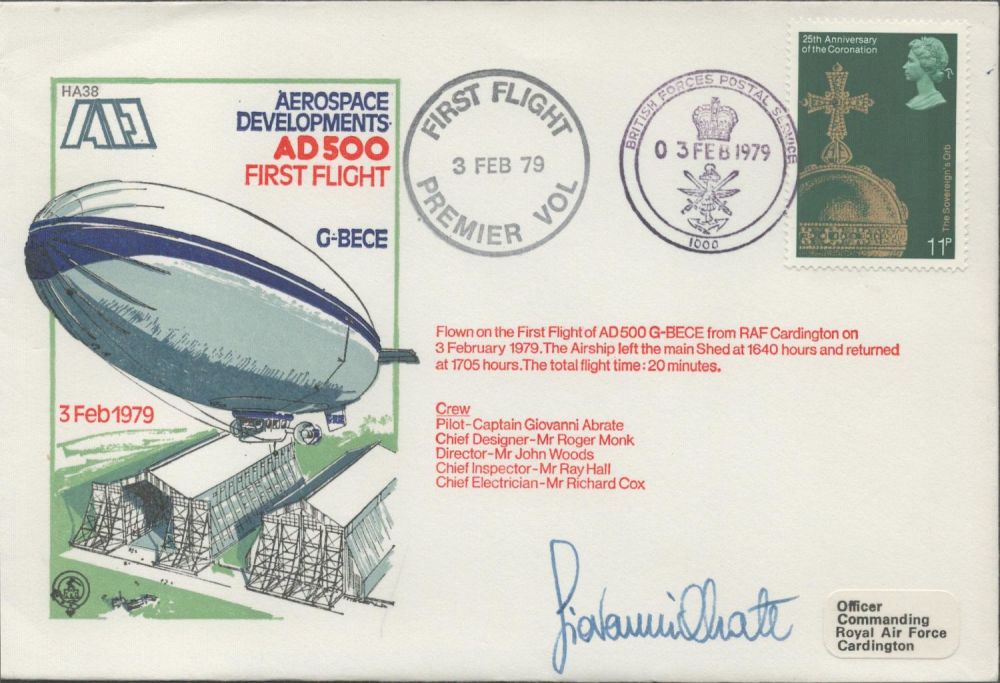 Lot 318: AD500 first flight cover in 1979. Signed by...