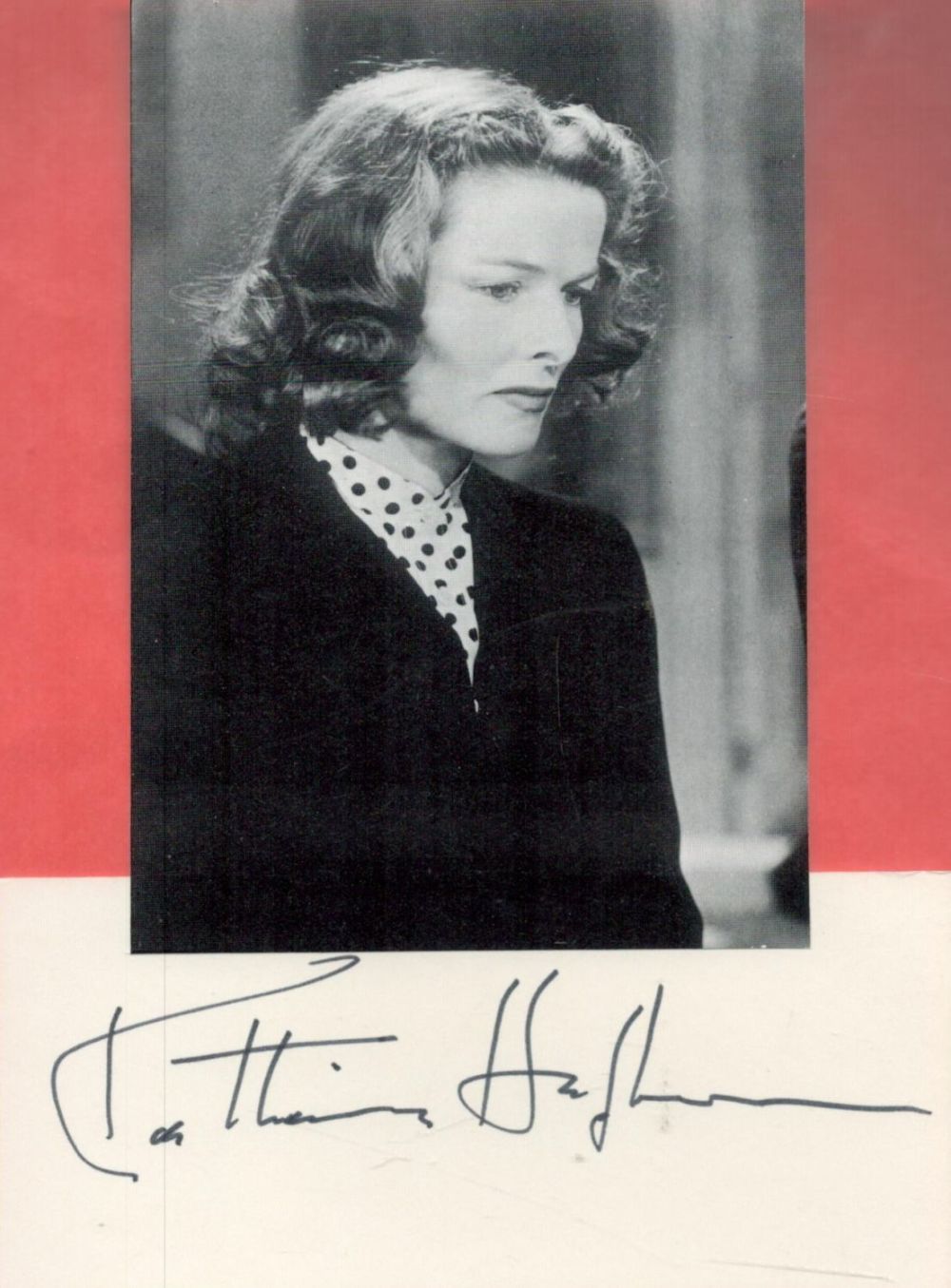 Lot 47: Katherine Hepburn signed small white card with small...