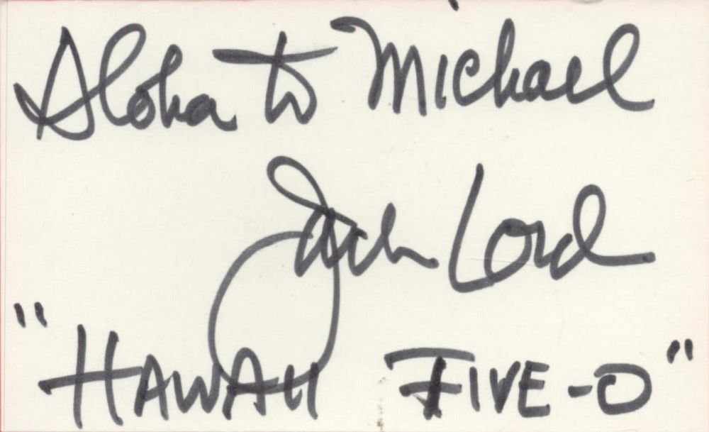 Lot 50: Jack Lord signed white card inscribed Aloha to...