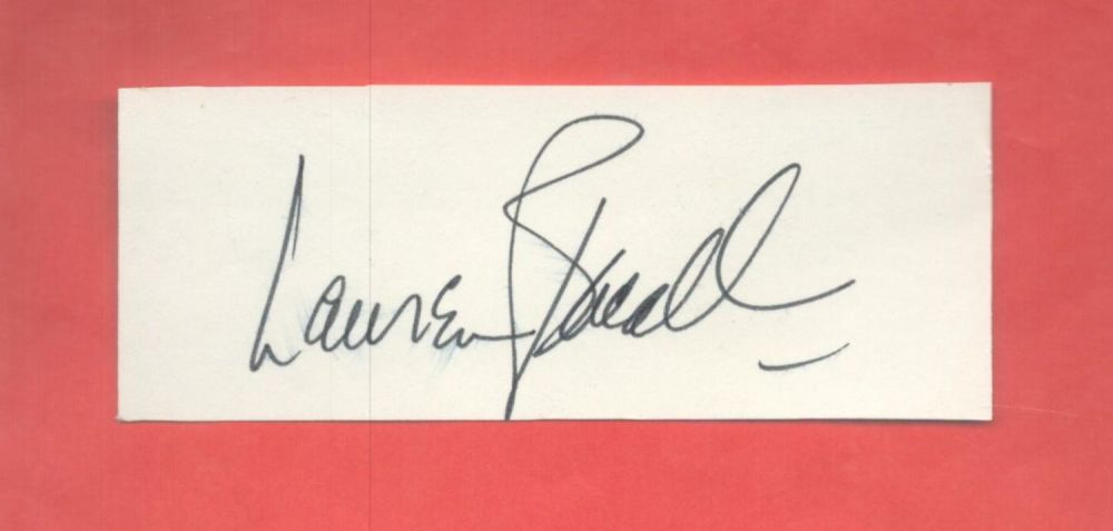 Lot 58: Lauren Bacall signed small white card. Good condition....
