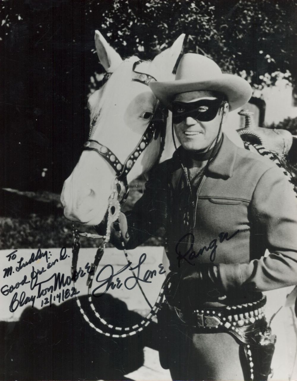 Lot 88: Clayton Moore Lone Ranger signed 10 x 8...