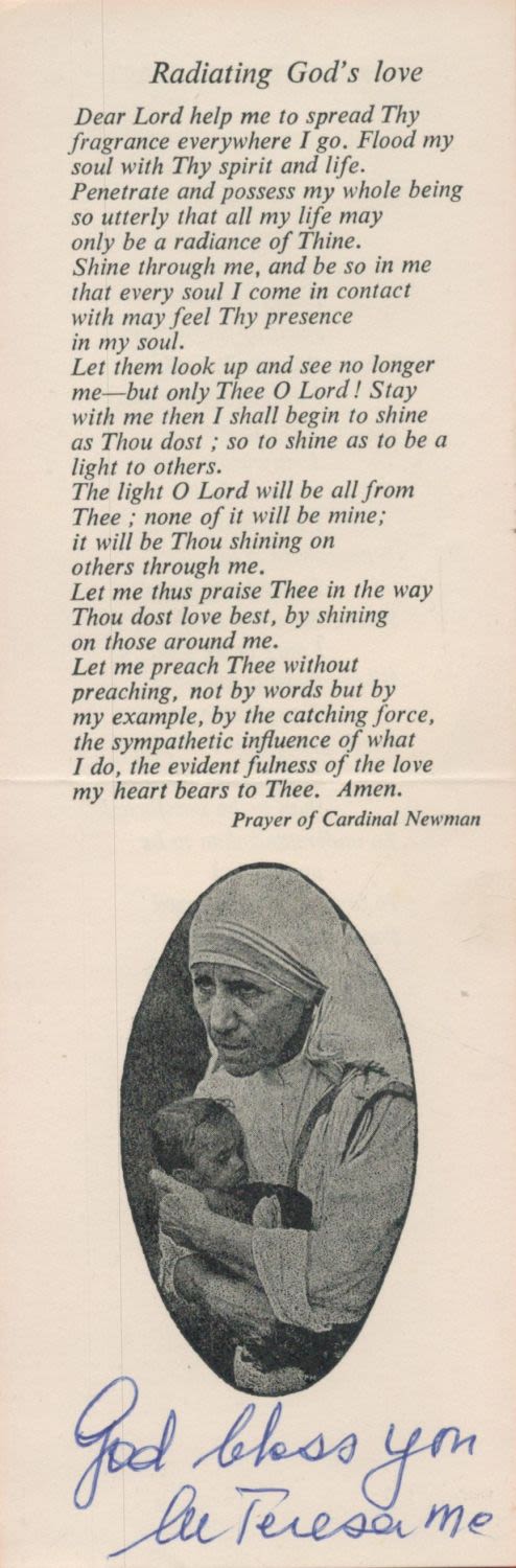 Lot 94: Mother Teresa MC signed to bottom of 8...