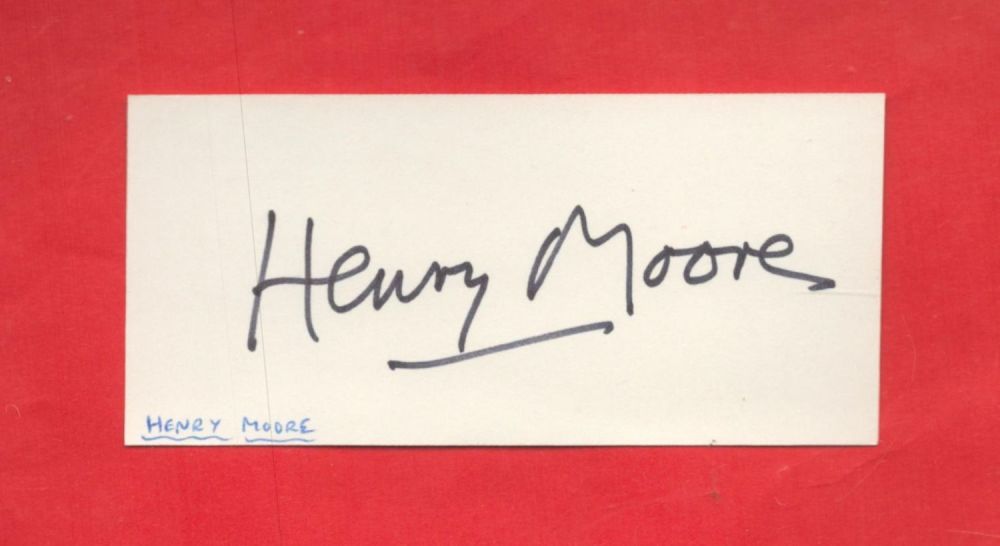 Lot 95: Artist Henry Moore signed small white card. Good...