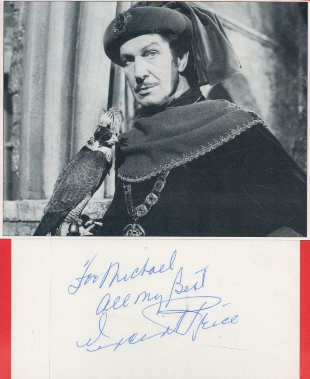 Lot 99: Vincent Price signed White card to Michael with...