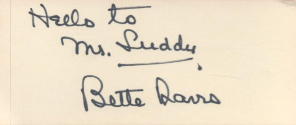 Lot 225: American Actress Bette Davis Signed 4x2 inch White...