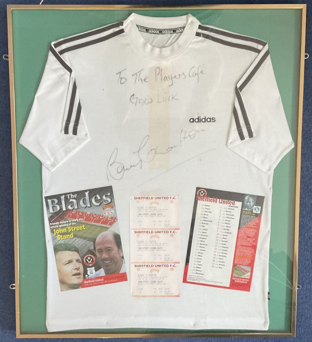 Lot 256: Bobby Charlton 32x28 framed and mounted signed Adidas...
