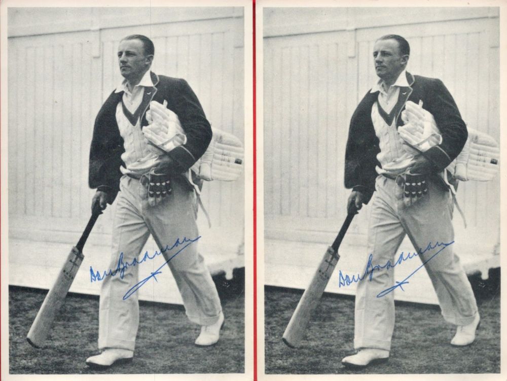 Lot 273: Don Bradman Australian Cricket legend two signed 6x4...