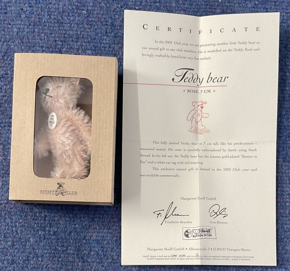 Lot 496: Steiff Miniature club, Fully jointed teddy bear rose...