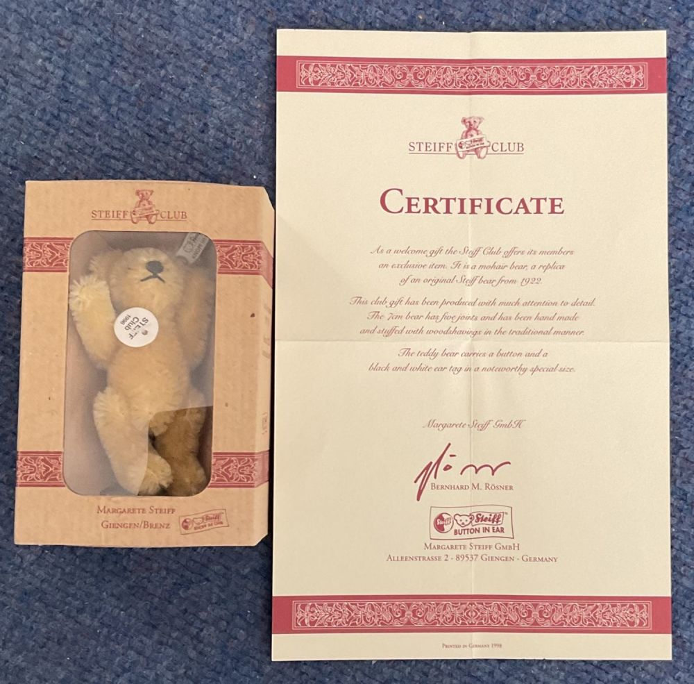 Lot 503: Steiff Miniature club. Fully jointed teddy bear blond...