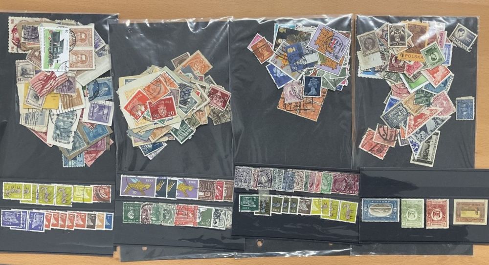 Lot 569: 4 Bags of assorted stamps and 5 stockcards....