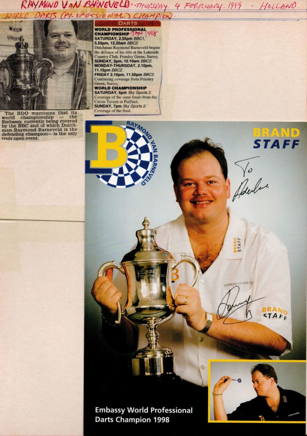 Lot 63: Darts Raymond Van Barneveld signed 8x6 colour promo...