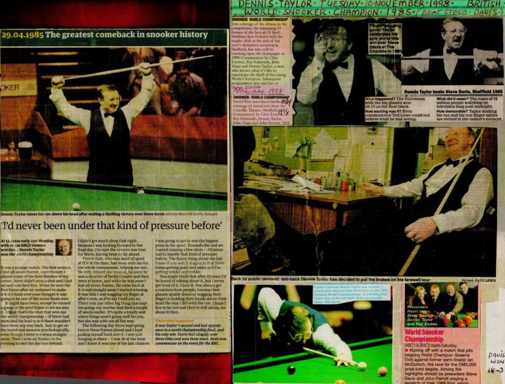 Lot 65: Snooker Dennis Taylor signed 11x8 colour photo dedicated....