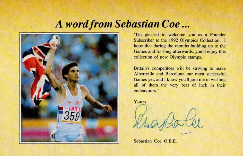 Lot 94: Olympics Sebastian Coe signed 7x5 card. Good Condition....