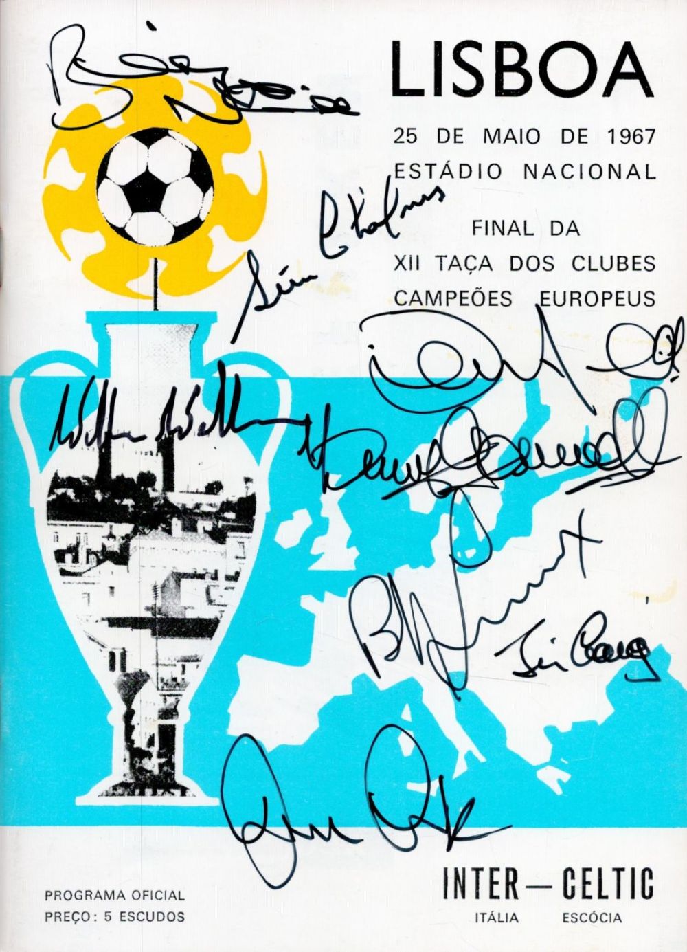 Lot 167: Autographed Celtic 1967 European Cup Final Reproduced Programme,...