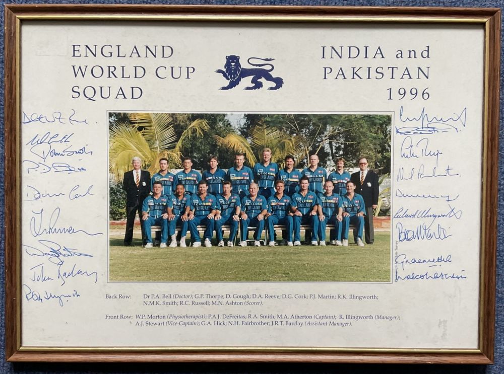Lot 239: England 1996 Cricket World Cup Squad Signed Squad...