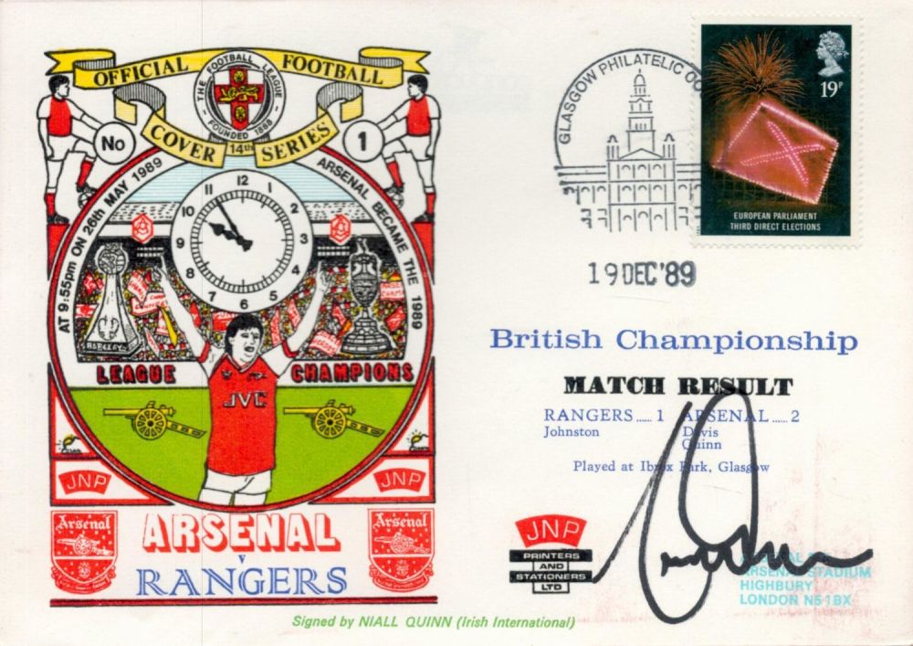 Lot 356: Niall Quinn Signed Rangers V Arsenal Cover Series...