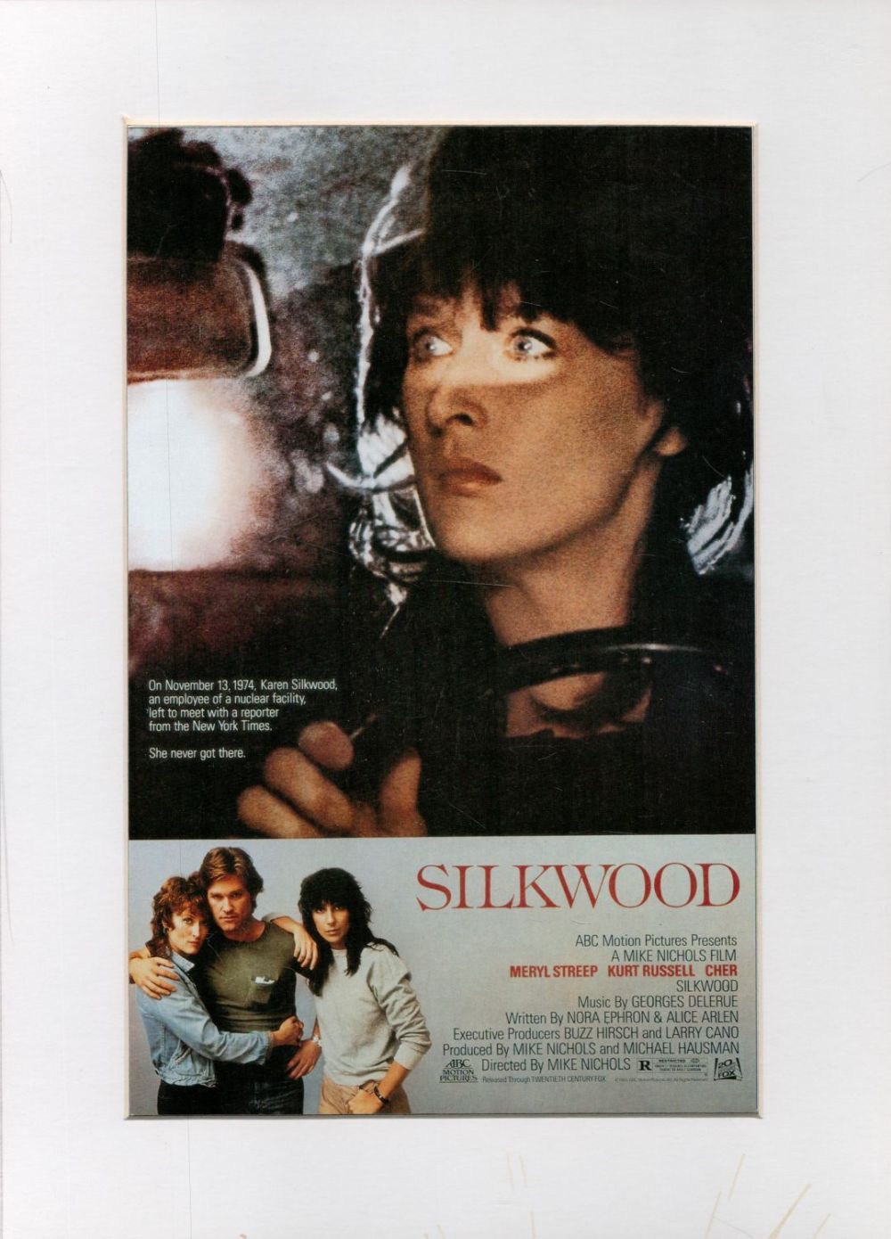 Lot 381: Silkwood an ABC Motion Pictures Magazine Cutting Attached...