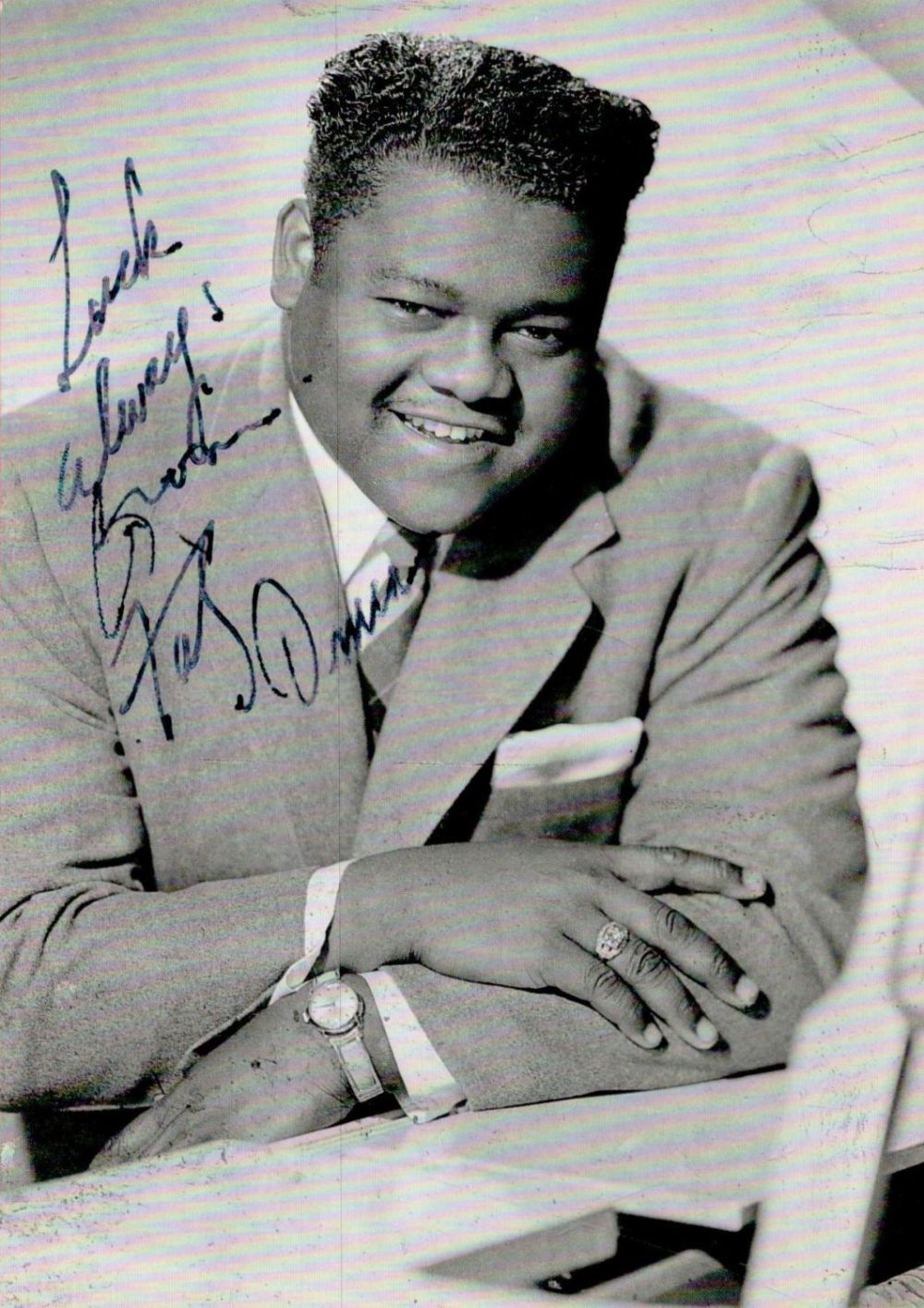 Lot 52: Fats Domino signed 6x4 black and white photo....