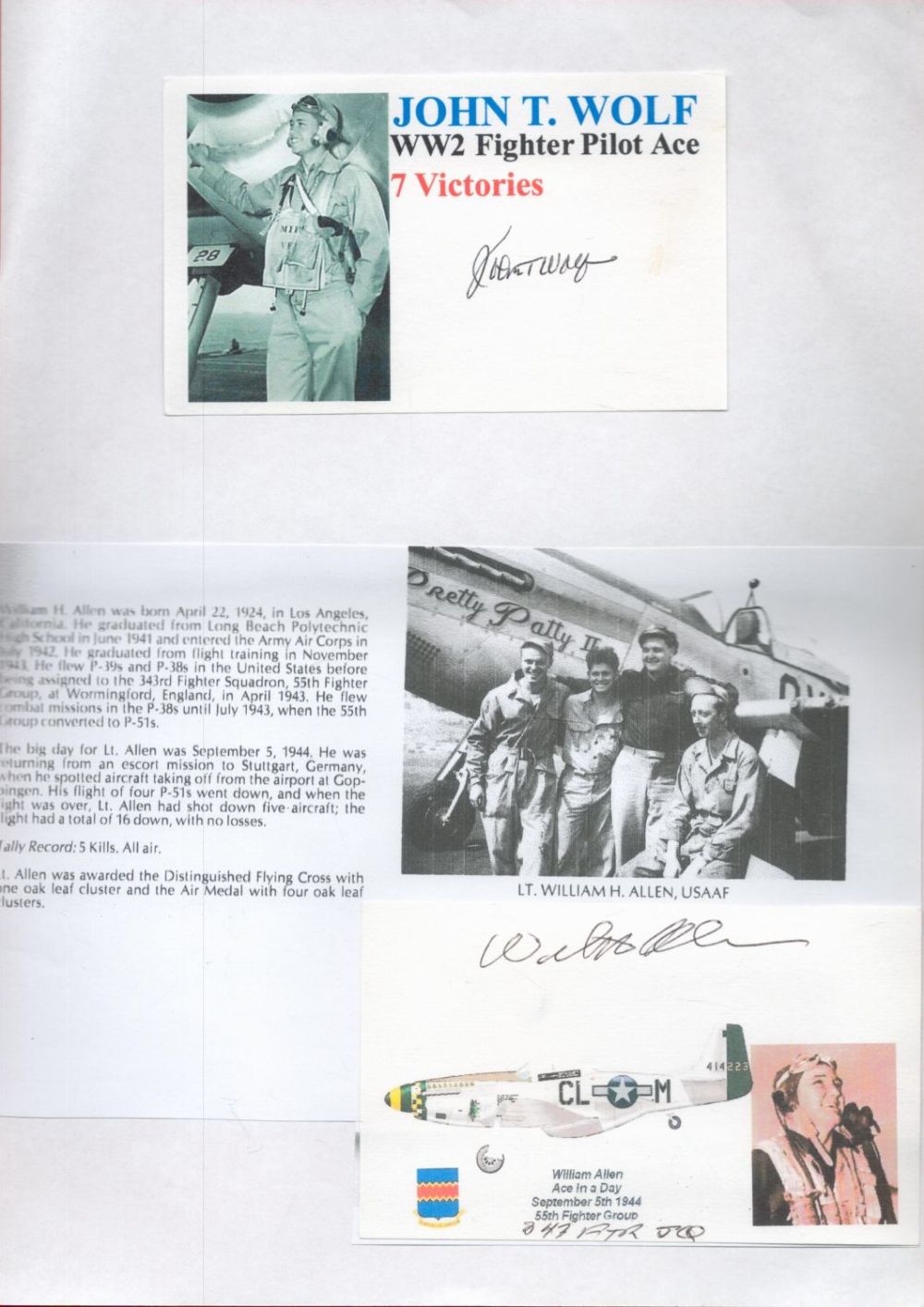 Lot 388: WW2 US Fighter Ace John T Wolf Signed...