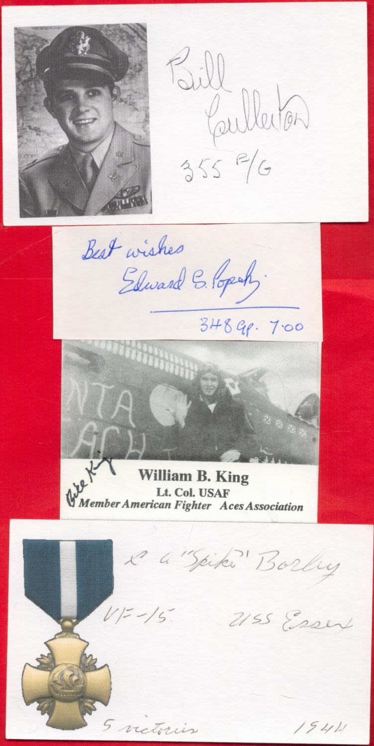 Lot 389: WW2 US Fighter Ace Signature Collection of 4...