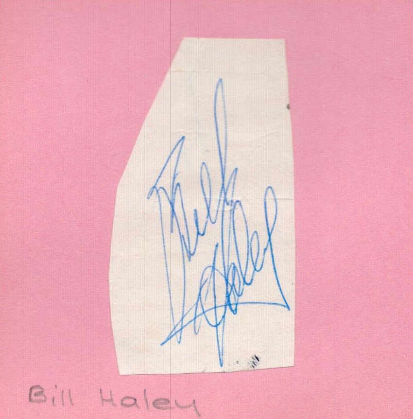 Lot 235: Bill Haley Signed Signature Cutting, Affixed to pink...