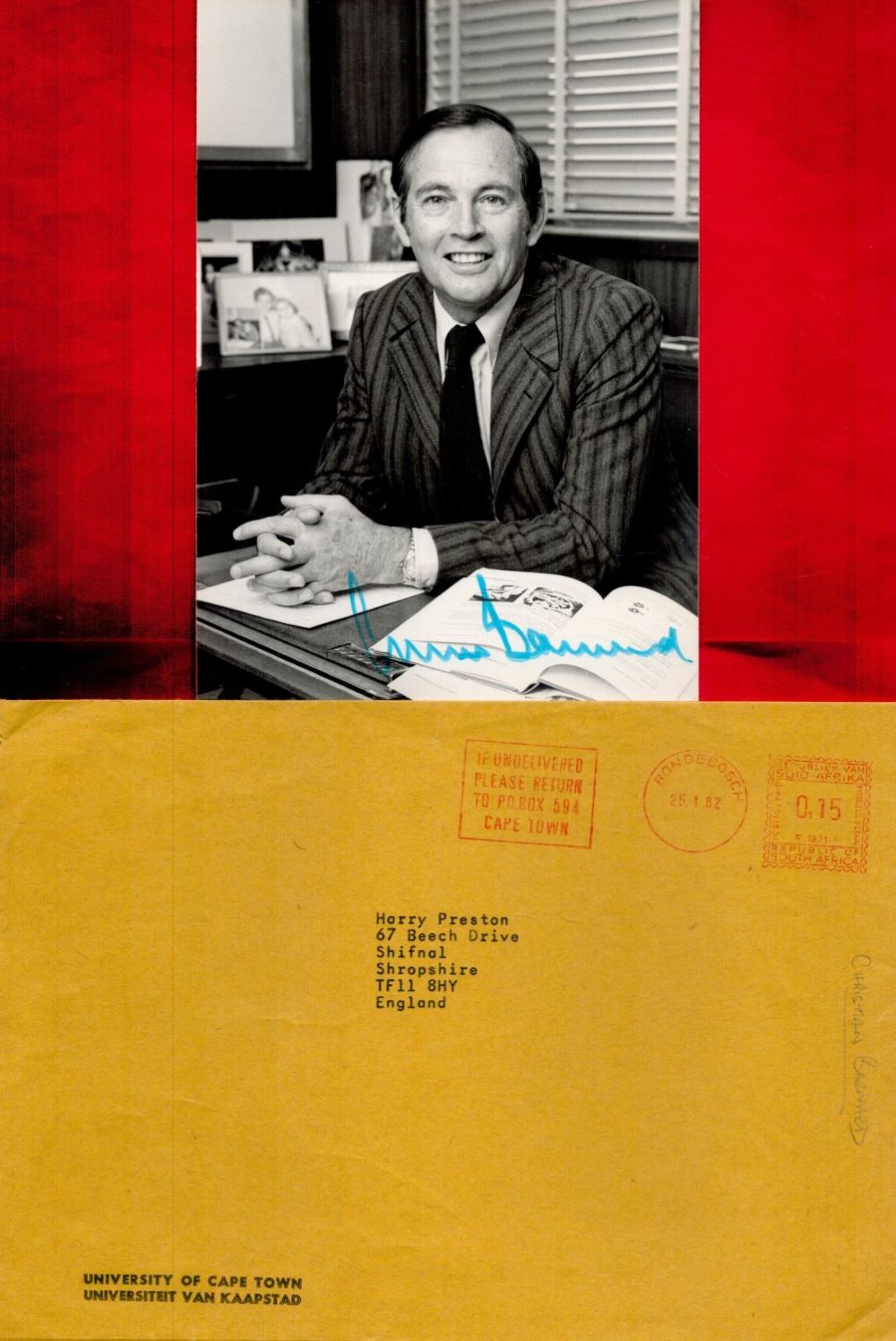 Lot 242: Christiaan Barnard Signed 7x5 inch Black and White...