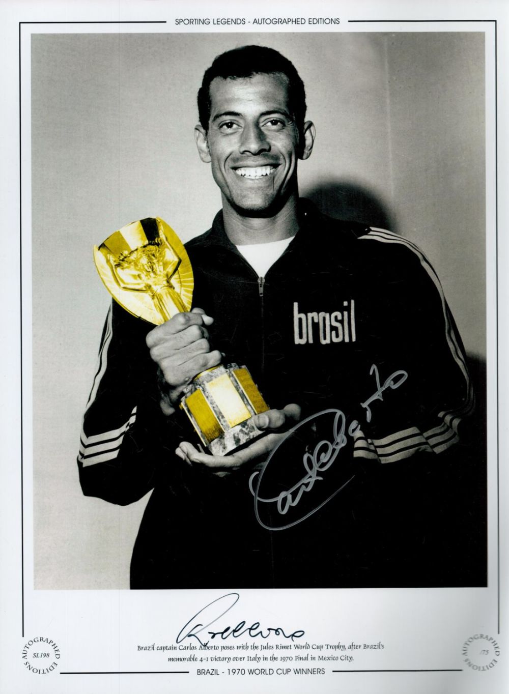 Lot 307: Football. Brazil Legend Carlos Alberto signed 16x12 inch...