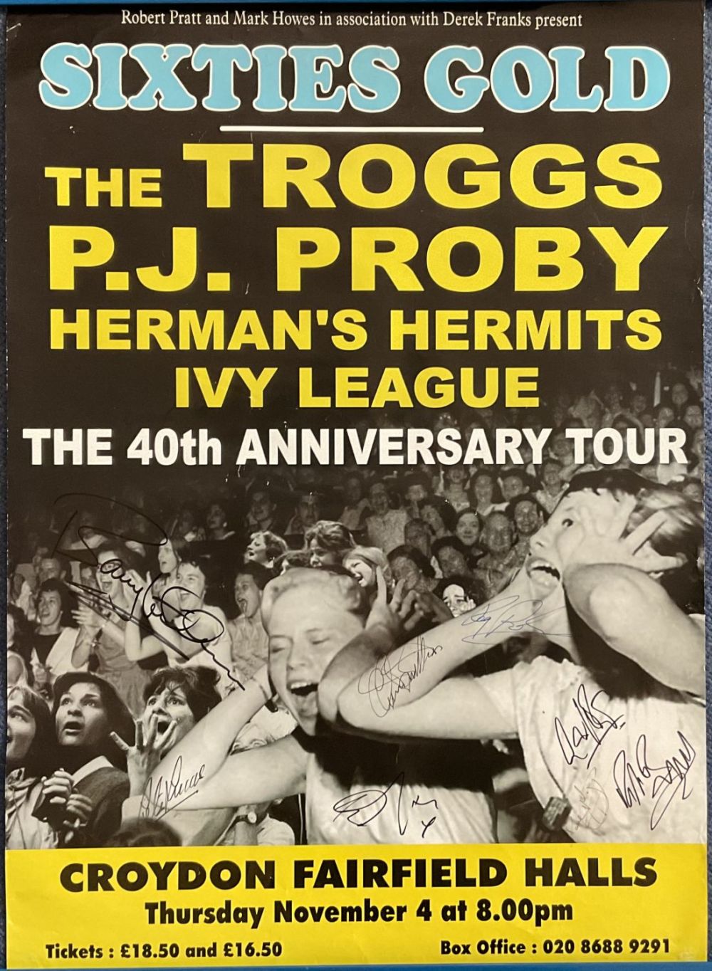 Lot 348: 8 Signed Sixties Gold Concert Advertising poster With...