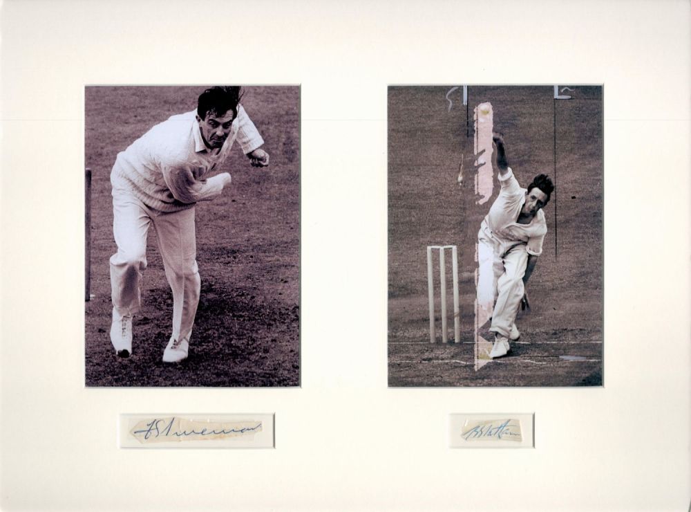 Lot 362: Fred Trueman and Brian Statham Signed Signature Cuttings...